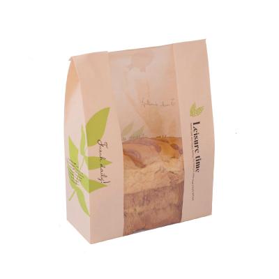 China Wholesale Recyclable Food Grade Kraft Paper Toast Bag Brown Greaseproof Bread Packaging Bag With Clear Window for sale