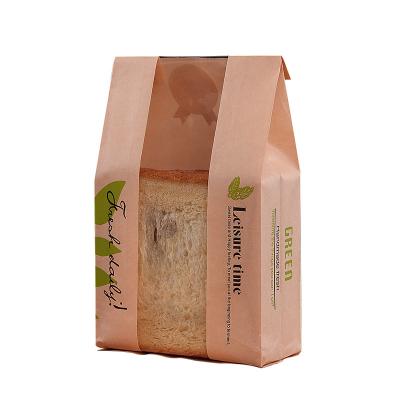 China Custom Recyclable Wholesale Eco-friendly Printed Paper Packaging Toast Bread Bag With Clear Plastic Window Greaseproof Kraft Paper Bag for sale