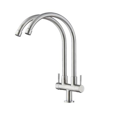 China Metered Faucets Single Outlet Cooling Double Hose Control Kitchen Faucet 360 Degree Switch RotatingDouble Double Handle for sale