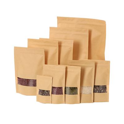 China Wholesale Cheap Moisture Proof Recycled Brown Kraft Paper Zipper Bag With Window for sale