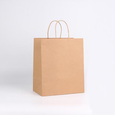 China Custom Logo 100% Recyclable Brown Kraft Paper Grocery Bag Moisture Proof Recyclable Shopping Bag With Handle for sale