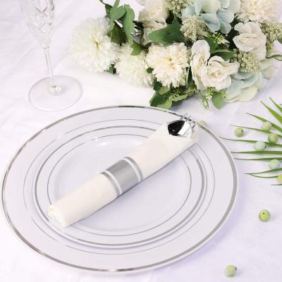 China Zoushi 150 PCS Disposable Hot Stamp Fancy Rose Gold Plastic Plates Disposable Tableware Set Wedding Party Charger for sale