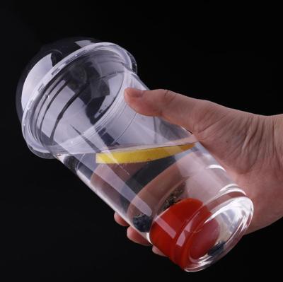 China 1000ml Eco-friendly Disposable Square Milk Tea Plastic Cup Thickened Transparent PP Injection Fruit Tea Cup With Lid for sale