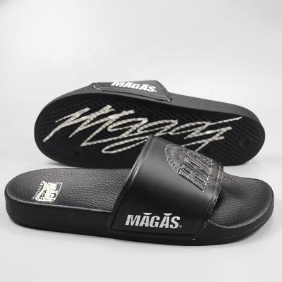 China Custom Printed Rubber Sole Slippers Custom Logo plain Black Slides Sandal Men zu verkaufen