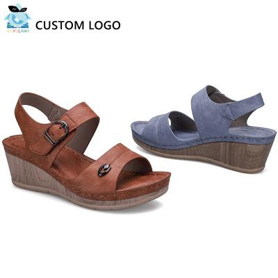 China custom logo Ladies Wedge Sandals brown cork high heel indoor outdoorladies  sandals for sale