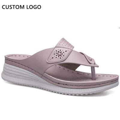 China luxury PU leather Ladies Wedge Sandals customized slide-on women's sandals for sale