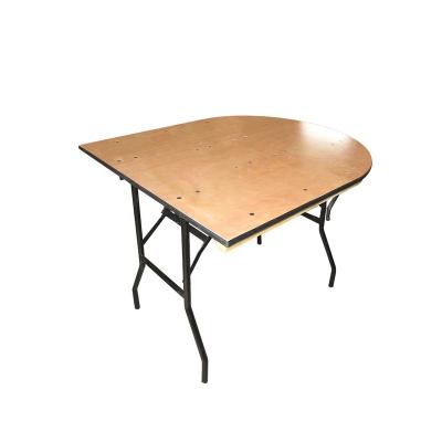 China Foldable Event Furniture Half Round Fireproof Semi Circular Wooden Board Half Moon Folding Banquet Tables for sale