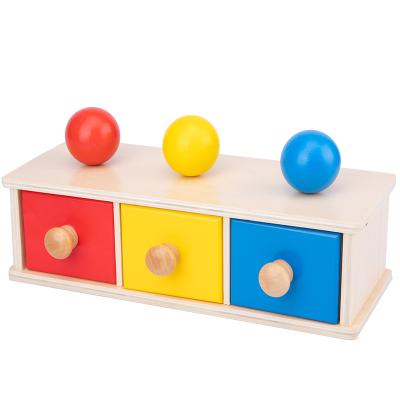 China 2022 New Early Montessori Kindergarten Wooden Educational Montessori Teaching Aids Toys Three Small Drawers With 3 Balls for sale