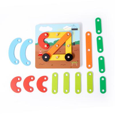 China 100% Eco-friendly Diy Wooden Geometric Shape Columns Set Children's Nail Board Digital Creative Letter Jigsaw Board Animal Jigsaw Puzzle for sale