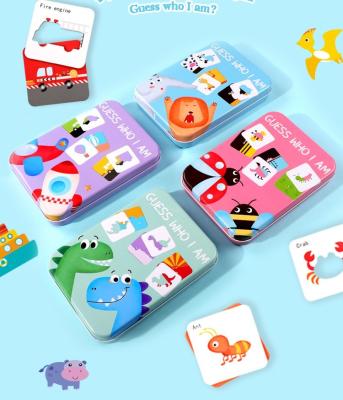 China 100% Eco-Friendly Guess I'm Fun Puzzles Education WOODEN Cognitive Assorted Cognitive Animal Matching Toy Portable Iron Box Pocket Toy for sale