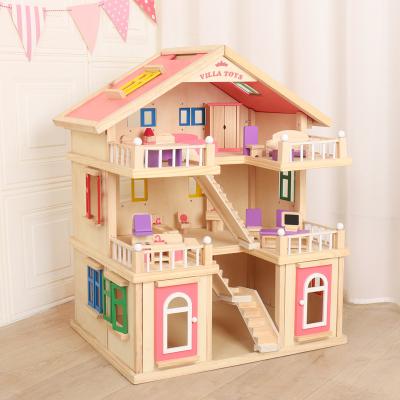 China Wooden Girls Gift Pretend Wooden Doll Room Toy Big Kids Villa With Educational Room Furniture Diy Doll Role Play for sale