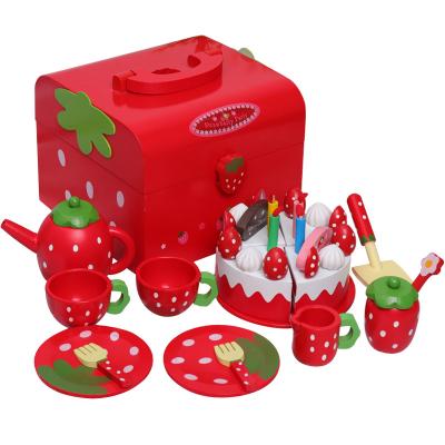 China DIY Pretend Play Rosewood Kitchen Cooking Food Toys Strawberry Birthday Cake Cut Fruit Toys Christmas Gifts for sale