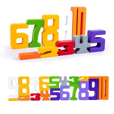 China Kids Preschool Studying Maths Learning Digital Toys Baby Educational Natural Wooden Number Puzzle Wooden Number Building Blocks for sale