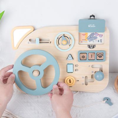 China Car Steering Wheel New Arrival Montessori Ruled Busy Board Steering Wheel Wooden Early Education Toys For Toddlers Baby Kids Play for sale