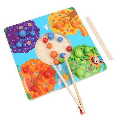 China Cartoon Toy Wooden Beads Game Clip Bead Motor Training Wooden Montessori Fine Board Game Color Classification Stacked Educational Toys for sale