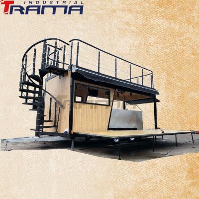 China Vegetable Processing Plant Customized Large Food Trailer Truck Double Decker Food Bus With Full Commercial Kitchen And Above Patio for sale