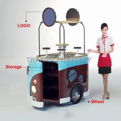 China Vegetable processing factory hot dog cocktail food hand push vending retro mobile coffee cart /street cafe cart bike for sale