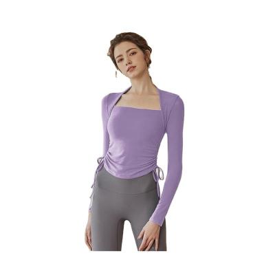 China Manufacturer Purple Color Fast Breathable Professional Multiple Fold Stretch Womens Yoga Clothes for sale