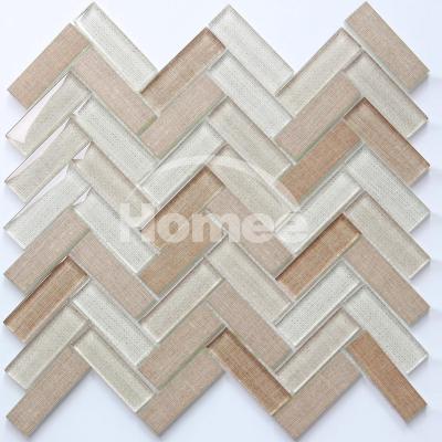 China Herringbone Bathroom Wall Tiles Mosaic Tile 23x73mm Floor Tiles Beige Backsplash Mosaic Tile for sale