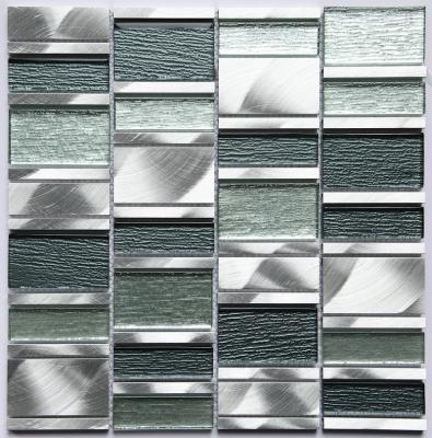 China Crystal Wall Tile Glass Strip Parquet Mixed Metal Mosaic Glass Slab for sale