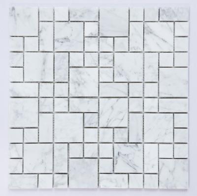 China Wholesale Natural Italian Waterjet Mosaic Tile Design Arabesque Parquet Stone Carrera White Natural Marble Mosaic for sale