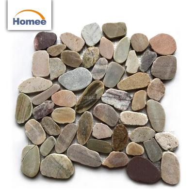 China Swimming Pool Mix Color Cheap Cut Sliced ​​Outdoor Pebble Marble Flooring Tiles Mat Pebble Stone Mosaic Tiles for sale