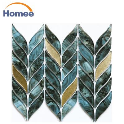 China Parquet bathroom wall tile waterjet cut glass mosaic tile for sale