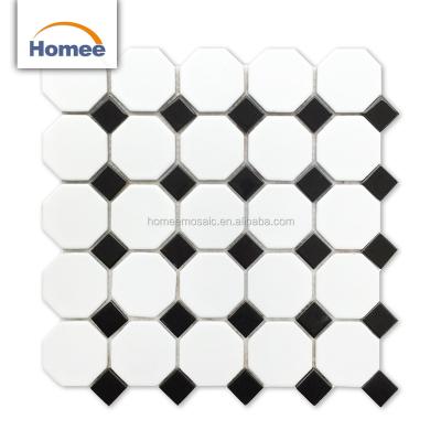 China Parquet Luxury Designs Various White Mosaic Octagon Kitchen Ceramic Octagon Mosaic With Black Dots for sale