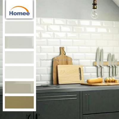 China Interior White Beveled Glossy Ceramic Glazed Tiles Solid Color Wall Tiles Importers Decorative White Kitchen Backsplash Wall Subway Tile for sale