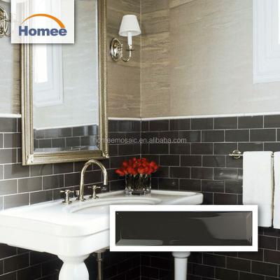 China Interior Tiles Wholesale Washroom 3X12 Black Ceramic Tile Beveled Subway Ceramic Tile for sale