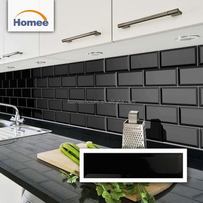 China Wholesale Interior Tiles Alibaba Kitchen Backsplask Beveled Pure Black Color Glazed Ceramic Subway Tile for sale