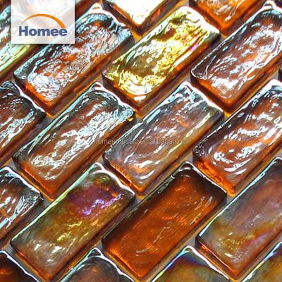 China Diesel Orange Multicolor Pear Brick Iridescent Glass Mosaic Slab Floor Texture Surface Bedroom Slab Interior Wall for sale