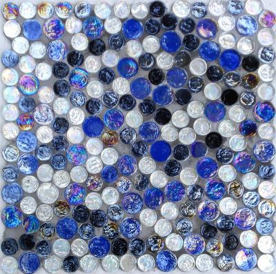 China Pool or Wall Decoration Bathroom Floor Mosaic Decorative Art Craft Recycle Penny Round Tile Mosaic Rainbow Glass Tiles for sale