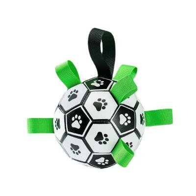 China Stocked TPU Natural Rubber Ball Forming Toy For Tug Of War Interactive Soccer Ball Football With Straps For Dog for sale