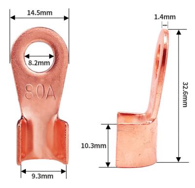 China Wire Connecting Red Copper Open Terminal 10.2mm Dia Battery Cable Connectors OT 80A Hooks for sale