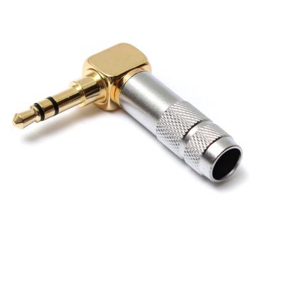 China audio & Video Gold Plated 3.5mm Stereo Male Plug 3 Pole Solder 90 Degree Connector Audio Jack for sale