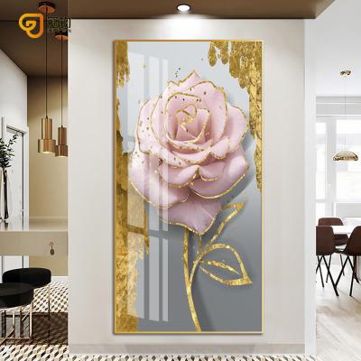 China Waterproof Modern Nordic Crystal Porcelain Wall Art Flowers Art Decoration Glass Painting Framed for sale