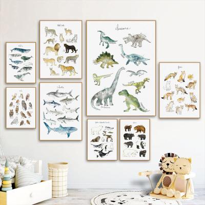 China Waterproof Nordic Dinosaur Lion Fox Deer Animal Baby Kids Room Decor Art Prints Animal Picture Art Wall Poster for sale