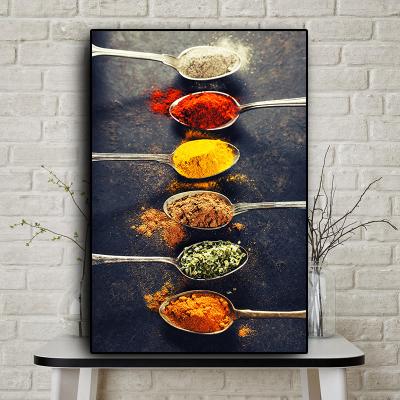 China Waterproof Grains Spice Peppers Spoon Canvas Painting Cuadros Wall Art Picture Kitchen For Restaurant for sale