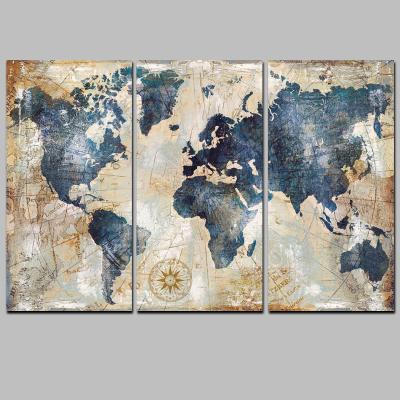 China New Scandinavian Classical/Postmodern Modular Painting World Map Watercolor 3Panel Canvas Wall Art Posters And Prints for sale