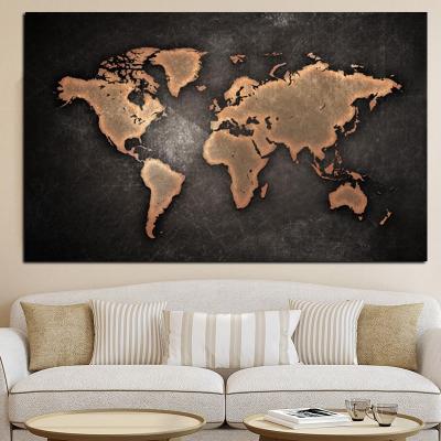 China Waterproof Classic Black 3D Abstract World Map Print Wall Art World Map Picture for sale