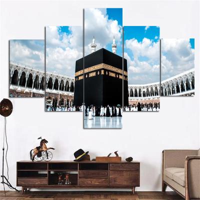 China 5Panel HD Print Modular Islamic Wall Art Canvas Painting Islam Waterproof Religious Muslim Mosque Wall Art Canvas for sale