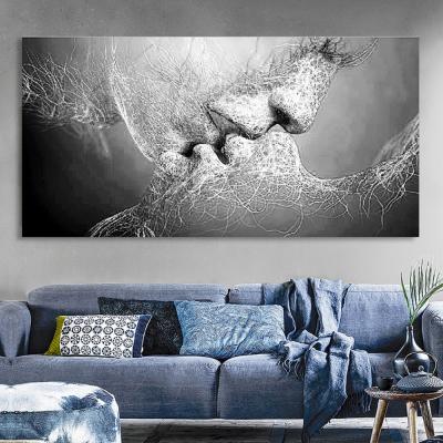 China Waterproof Home Wall Art Black Love Kiss Bedroom Living Room Decoration Canvas Painting Print Poster Abstract Pictures for sale