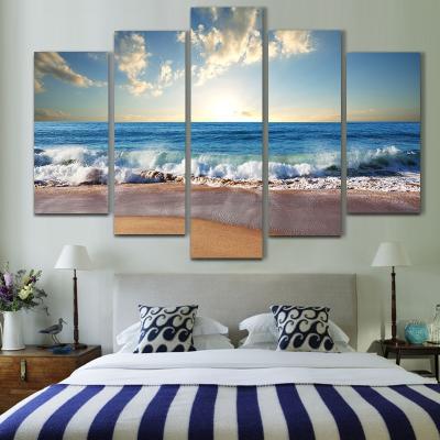 China HD Waterproof Prints Modular Canvas Painting Sky Blue Beach Landscape Print Home Decorative Wall Art Painting for sale