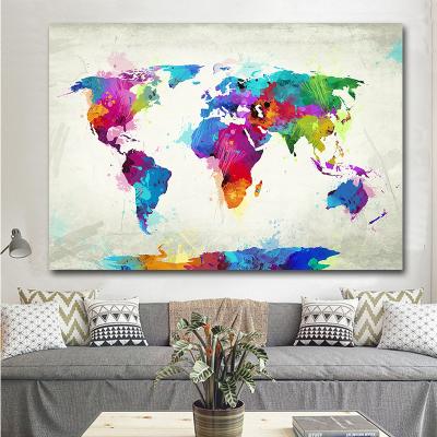 China Modular Waterproof Watercolor World Map Painting Prints Scandinavian Cuadros Picture World Map Poster for sale