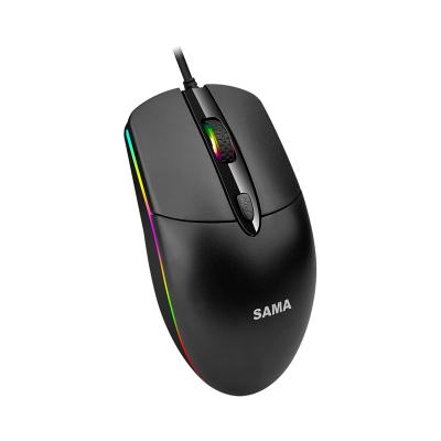 China Ergonomic Competitive Light Weight Gaming Mice Gamer Gaming Mouse SAMA RGB Shape Flexible Optical Black Mouse for sale