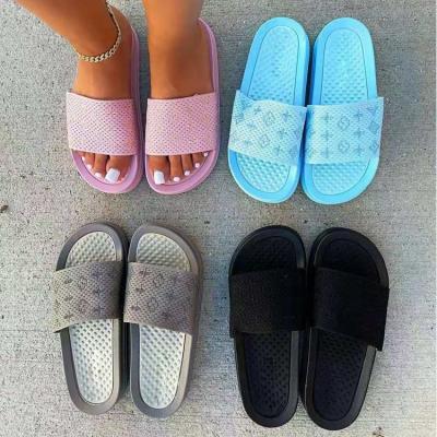 China 2022 Fashion Trend New Large Size Lady Round Toe Sandals Summer Canvas Strap Embroidered Flat Slide Ladies Beach Slippers For Women for sale