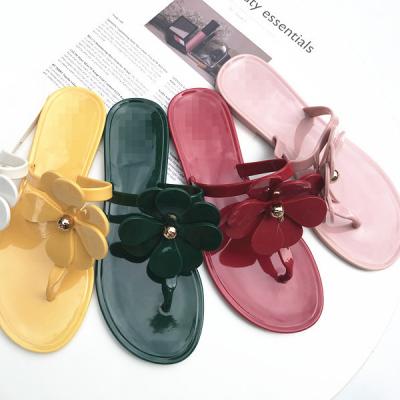 China 2022 Summer Jelly Flat Slides Slipper Women Shoes Candy PVC Beach Sandals Lady Trendy Flower Flip Flops Fashion Trend for sale