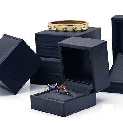 China Handmade Graceful Whole Black Leather Wedding Ring Packing Jewelry Box Double PU Packaging for sale