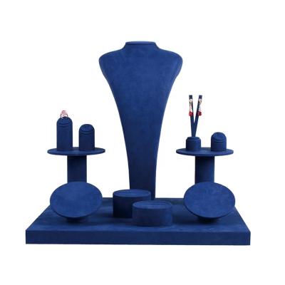 China Custom Handmade Navy Blue Micro Fiber Ring Earrings Pendant Stand Bust Jewelry Window Display for sale